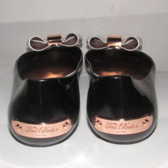 Ted Baker Black Leather Exaggerated White Bow - Picture 5 of 13